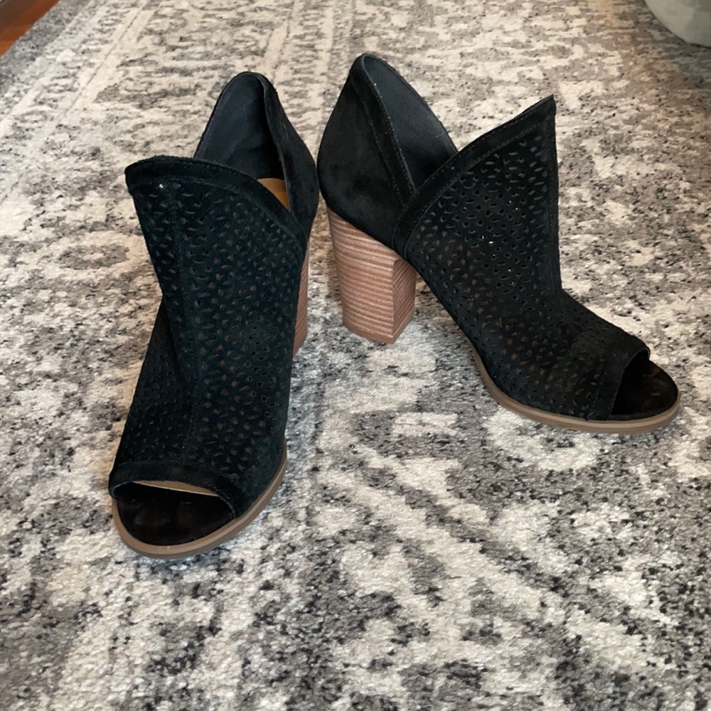 Black Peep-toe Suede Booties